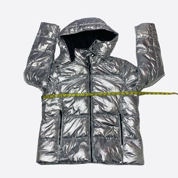 Andrew Marc Metallic Silver Puffer Jacket Large - Picture 9 of 15